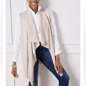 Talbots Cream Cascading Travel Metallic Vest Sleeveless Cardigan Size M